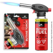 Olympia Butane Torch for Outdoor Use, Adjustable Flame, 8 oz, Reusable. Compatible with Olympia Butane Fuel Cartridge, Sold Separately.