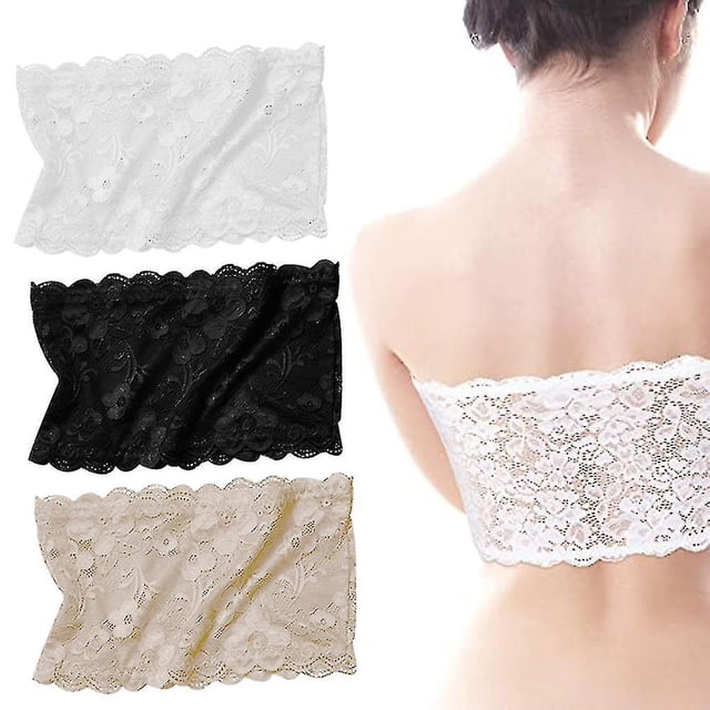 3-Pack Women's Floral Lace Tube Top Bras - Seamless Stretchy Bandeau