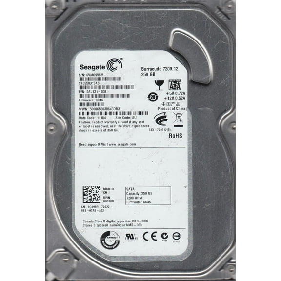 ST3250318AS, 6VM, SU, PN 9SL131-036, FW CC46, Seagate 250GB SATA 3.5 Hard Drive