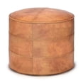 thumbnail image 2 of Connor Boho Round Pouf in Distressed Light Brown Genuine Leather, 2 of 6