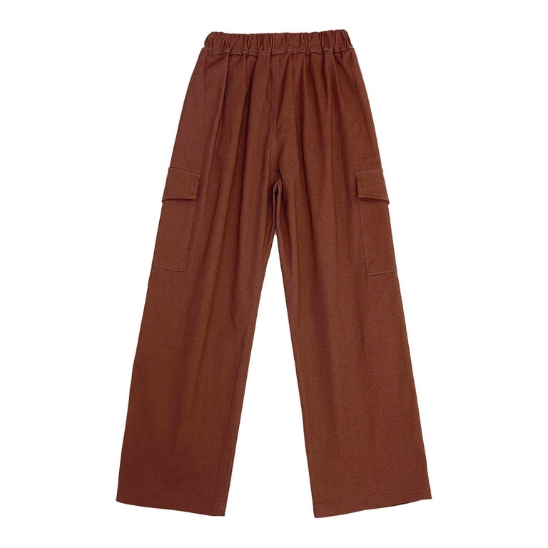 INHZOY Kids Girls Cargo Jogger Pants 4 Pockets Cotton Fashion Bottoms with  Drawstring Brown 6
