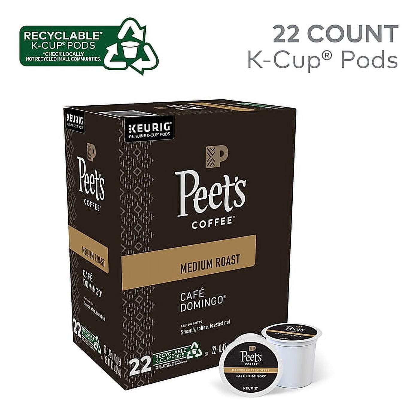 Peet s Coffee Caf Domingo Coffee Keurig K-Cup Pods  Medium Roast  22 ct