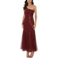 thumbnail image 3 of INSPIRE CHIC Women's Sequin Cocktail Dress Maxi One Shoulder Mermaid Prom Evening Wedding Dresses M Burgundy, 3 of 7