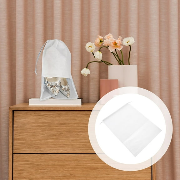 WHAMVOX 10Pcs Travel Drawstring Bags White Non-Woven Fabric Large Capacity for Shoe Storage Family Use