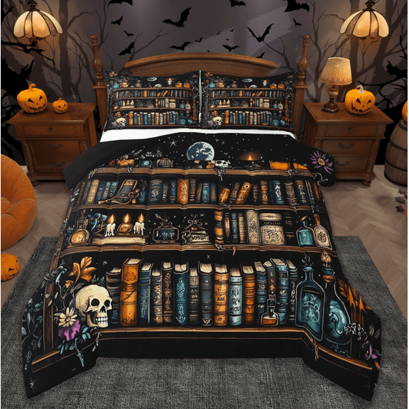 jejeloiu Gothic Skull Bedding Comforter Set,Watercolor Books Reading Twin Comforter Sets,Purple Flower Floral Bedding Set For Boys Girls,Super Cozy Room Decor Reversible,2 Pieces