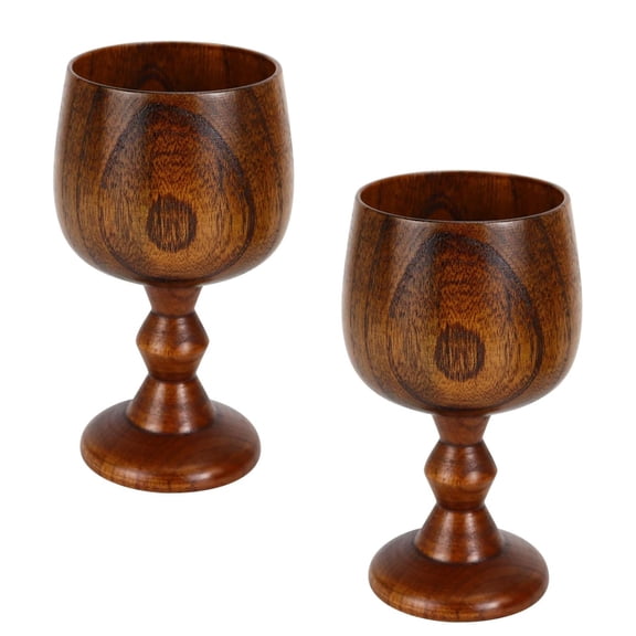 Goblets Wooden Goblet 2-Pack, Handcrafted Natural Solid Wood Wine Cups for Beer, Wine & Water