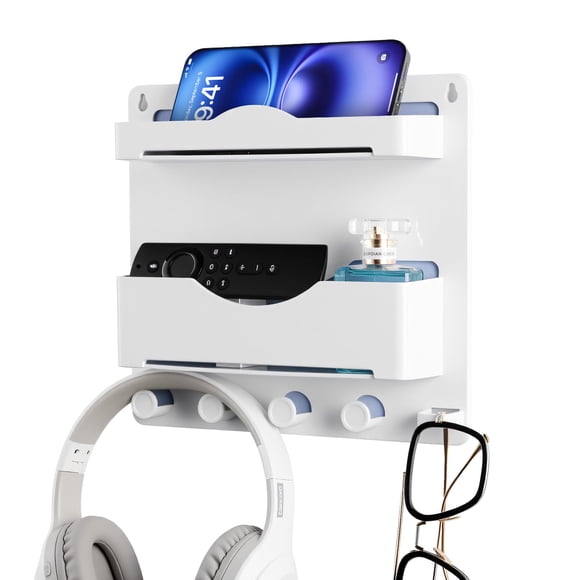 Mesita de noche JUMEIHUI con ganchos para gafas, color blanco