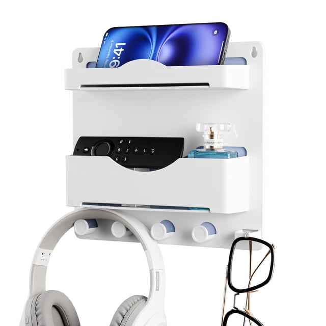 Mesita de noche JUMEIHUI con ganchos para gafas, color blanco