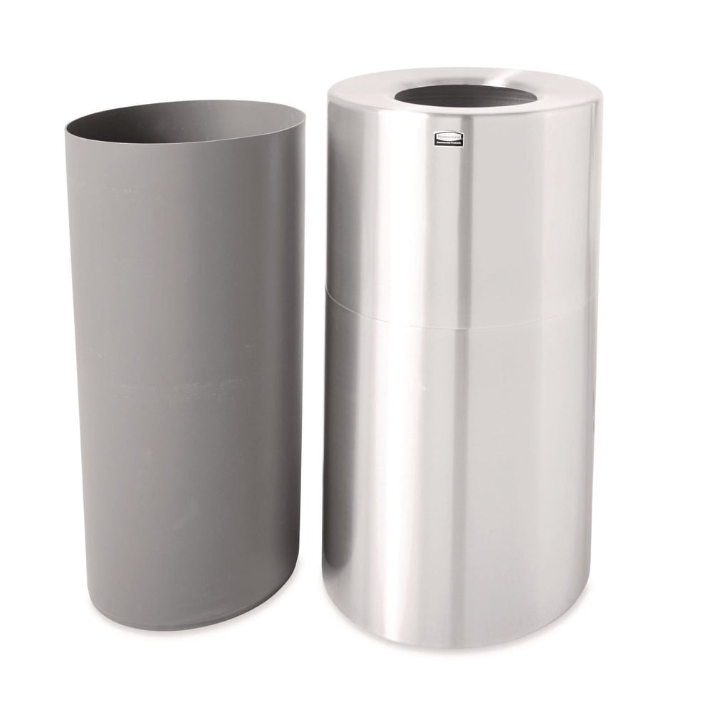 Rubbermaid Commercial AOT35SANL Two-Piece Open Top Indoor Receptacle- Round- Satin Aluminum- 35 gal