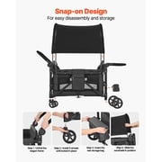 KFFKFF Four-Child Buggy, Adjustable Handle Quad Folding Carriage, Safety Straps & Detachable Shade, Quad Seating Buggy for Outdoor Activities, Charcoal Grey & Ebony (330LBS Capacity)