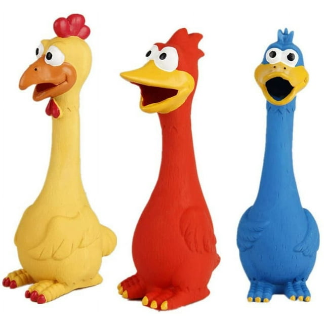 Rubber Chicken Squeaky Dog Toys for Small, Medium or Large Pet Breeds, Play Fetch, Reduce Separation Anxiety