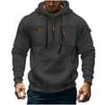 thumbnail image 2 of Momasggi Mens Big and Tall Hoodies Quarter Zip Pullover Tops Drawstring Long Sleeve Hooded Sweatshirts Outdoor Tactical Hoodie with Pockets Dark Gray M, 2 of 6