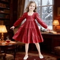 thumbnail image 2 of XXWXYD Little Girls Dress Long Sleeve Square Neck Solid Multi Tier A Line Big Swing Dresses Fall Spring Casual Church Par𝗍y Princess Flared Gown 2 to 7 Years Formal, 2 of 9