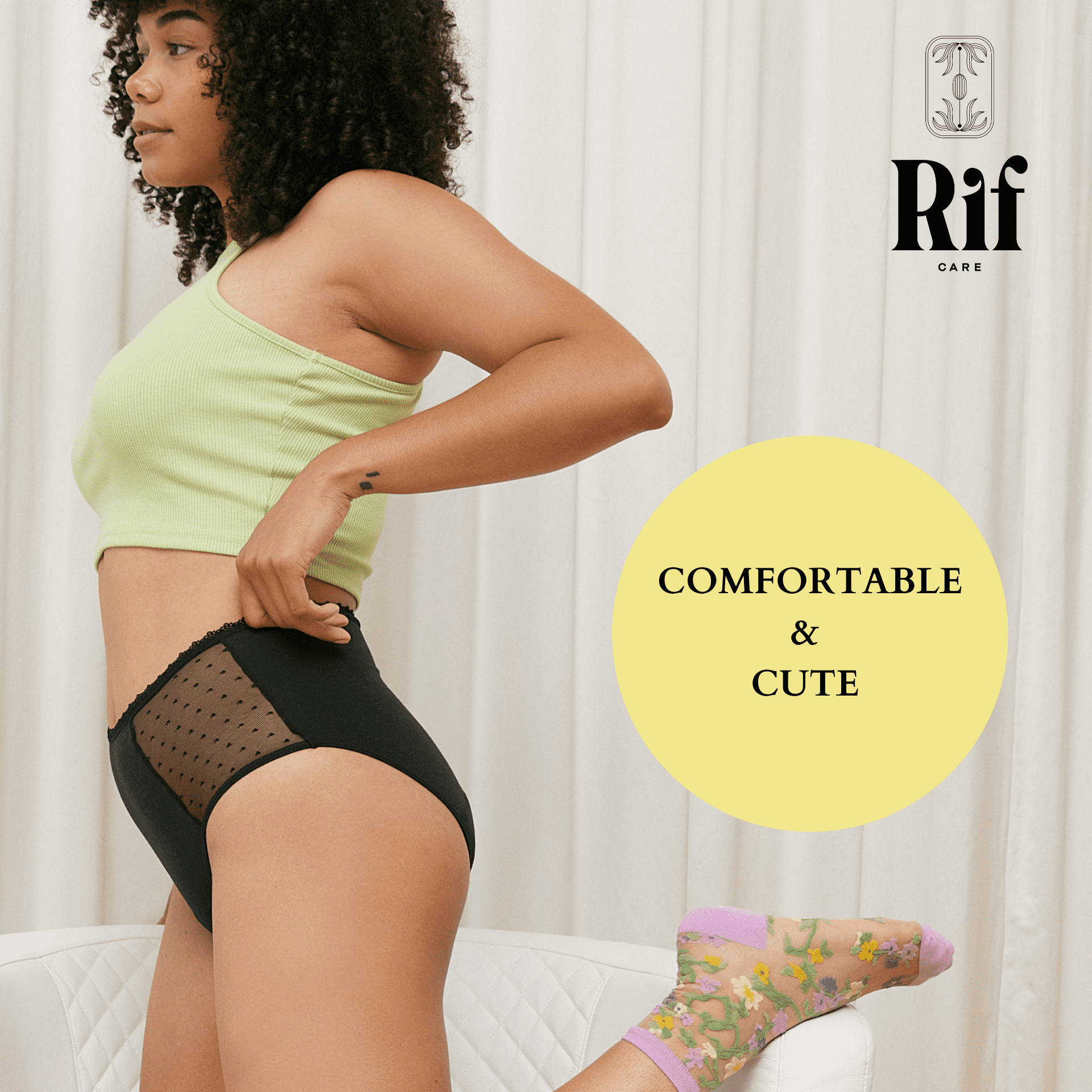 Rif Care, Period Underwear, Mid-Rise Fit, Super Absorbency, Black, Size  Medium 