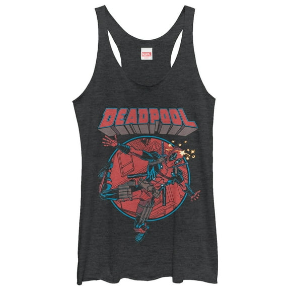 Women's Marvel Deadpool Concussion  Racerback Tank Top Black Heather 2X Large