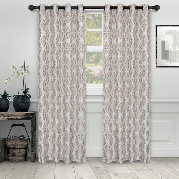 BNM Venetian Damask Jacquard Curtains, Set of 2, 52" x 84", Brass