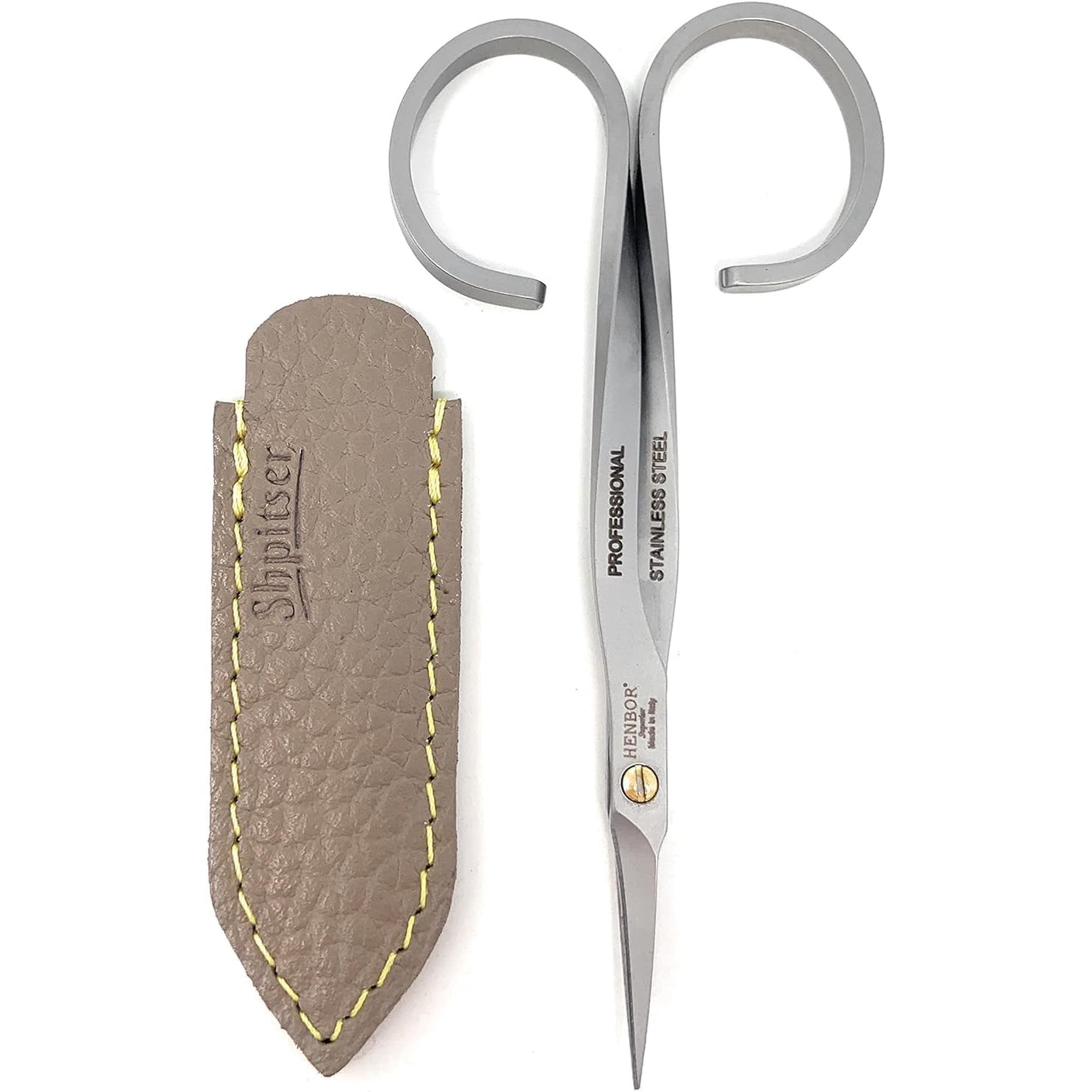 Professional Nail Scissors Luxury Stainless Steel Manicure Tools in SHPITSER Genuine Leather Case Made in Italy (Cuticle scissors Extra Pointed)