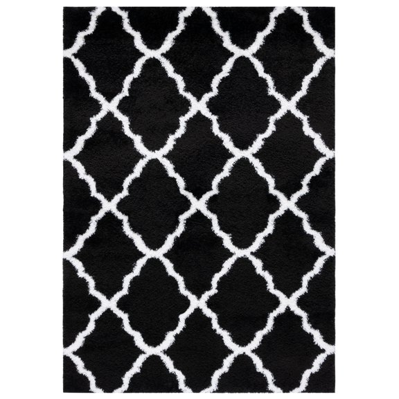 SAFAVIEH Tahoe Gerald Geometric Shag Area Rug, Black/White, 6'7" x 8'7"