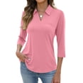 thumbnail image 2 of Dwellite Womens Polo Shirts 3/4 Sleeve V Neck Tops Dressy Business Casual Collared Blouses With Pocket Pink S, 2 of 5