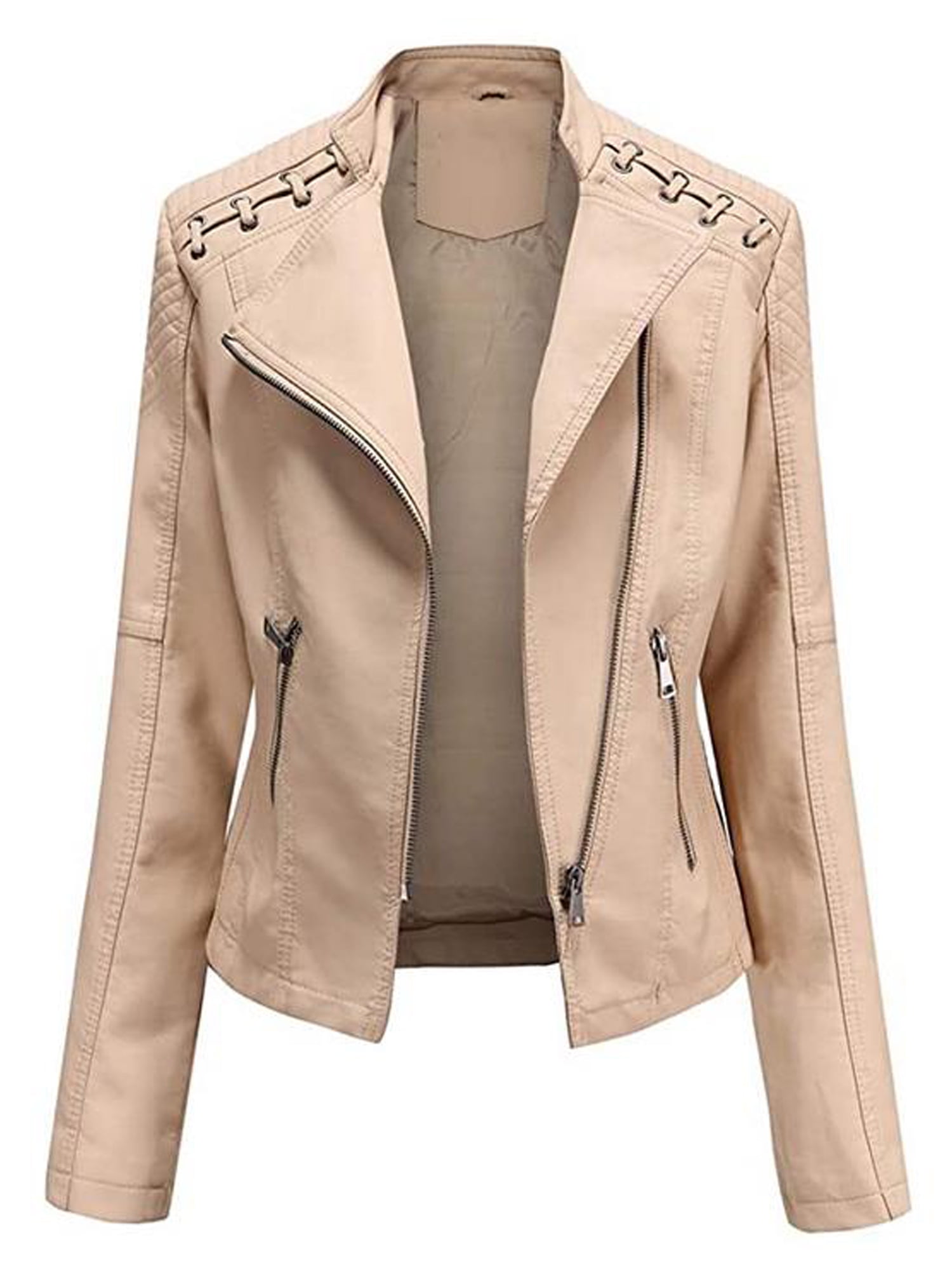 yibiyuan Womens Casual Detachable Hood PU Leather Moto Jacket