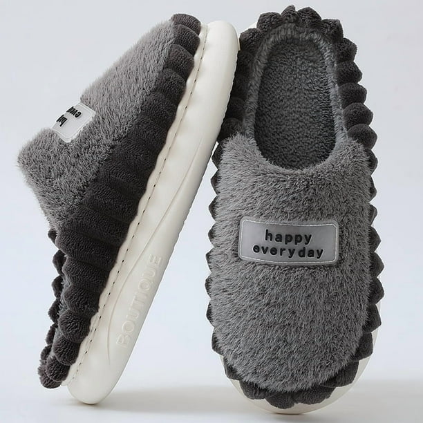 Pantuflas de felpa suave y acogedoras "Happy Everyday" para casa, antideslizantes, para interiores, para hombre, zapatos de invierno