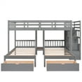 thumbnail image 3 of Triple Bunk Bed with Staircase and 7 Drawers, L-Shaped Bunk Bed for 3, Solid Wood Full Over Twin & Twin Bunk Bed Frame with Safety Guardrail & Storage Board, Space Saving, No Box Spring Needed, Grey, 3 of 7