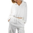 thumbnail image 4 of Conjunto de ropa para mujer Jess by Meiko, con mangas largas, cuello con media cremallera, pullover y pantalones cargo XL Blanco, 4 of 6