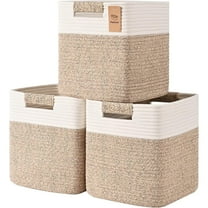 Natubeau 3 Pack Woven Storage Basket for Shelves, Cube Storage Bins, Cotton Rope Woven Baskets for Organizing, 11 Inch, White & Jute