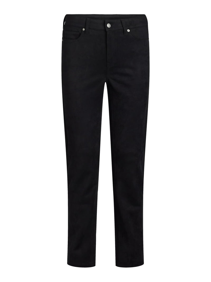 Time & Tru Women's Faux Suede Straight Leg Pants, Sizes 2-20