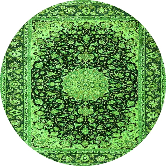 Ahgly Company Indoor Round Medallion Green Traditional Area Rugs, 8' Round