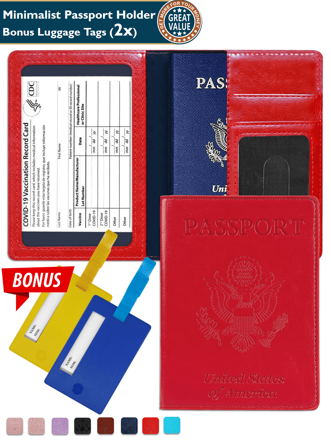 ComfiTime Passport Holder Slim Passport Wallet with Vaccine Card