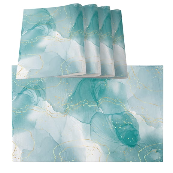 Marble Aqua,Placemats for Dinning Table Set of 6,Gradient Gold Aesthetics Abstract Minimalist Art Burlap Kitchen Place Mats Waterproof Cloth Table Mats,Indoor Outdoor Placemats Dinner Decor