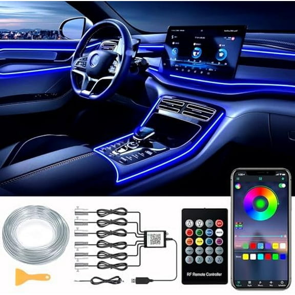 Interior Car LED Strip Lights, RGB 6 in 1 Ambient Lighting Kits with 315 inches Fiber Optic, 16 Million Colors Car Interior Lights with Wireless APP and Remote Control, Sync to Music