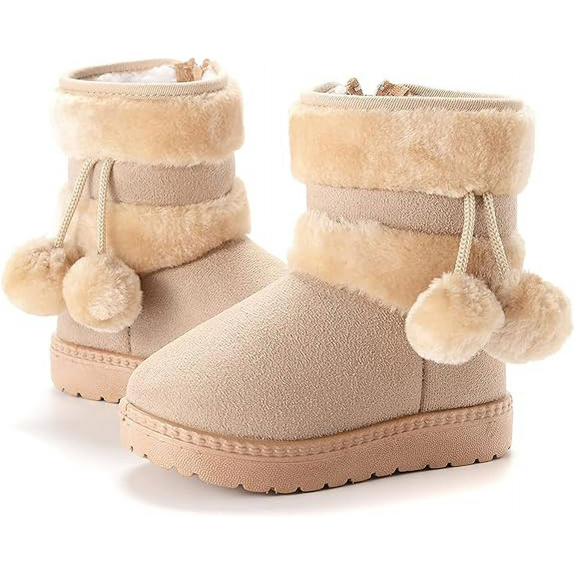 Beige Girls Snow Boots Non Slip Soft Sole Winter Boots Baby Fur Lined Non Slip Warm Ankle Boots Walmart