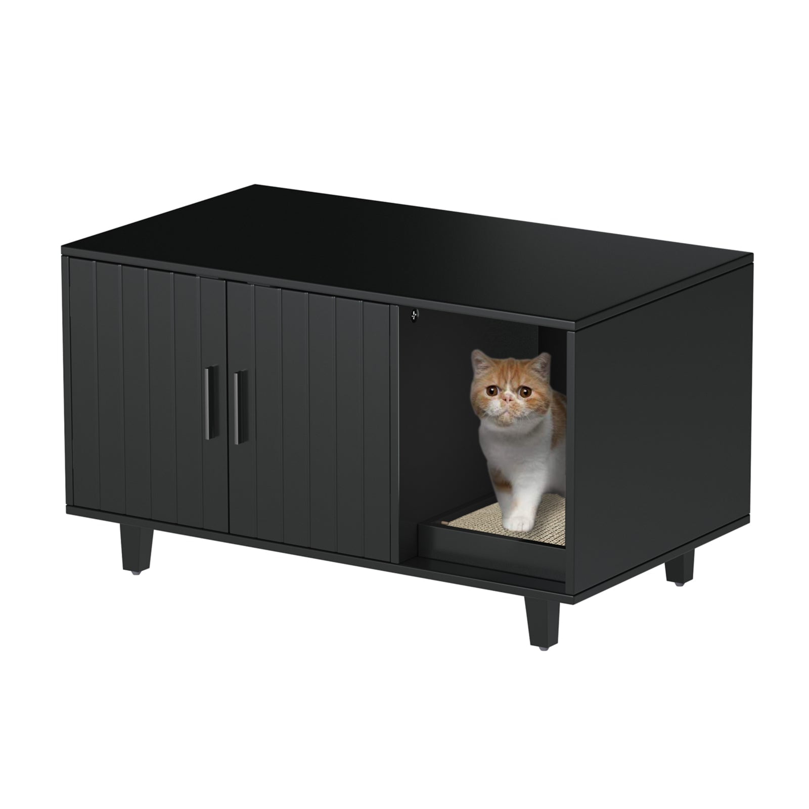 GOOD LIFE USA Modern Wood Pet Crate Cat Washroom Hidden Litter Box Enclosure Furniture House Table Nightstand with Cat Scratch Pad 