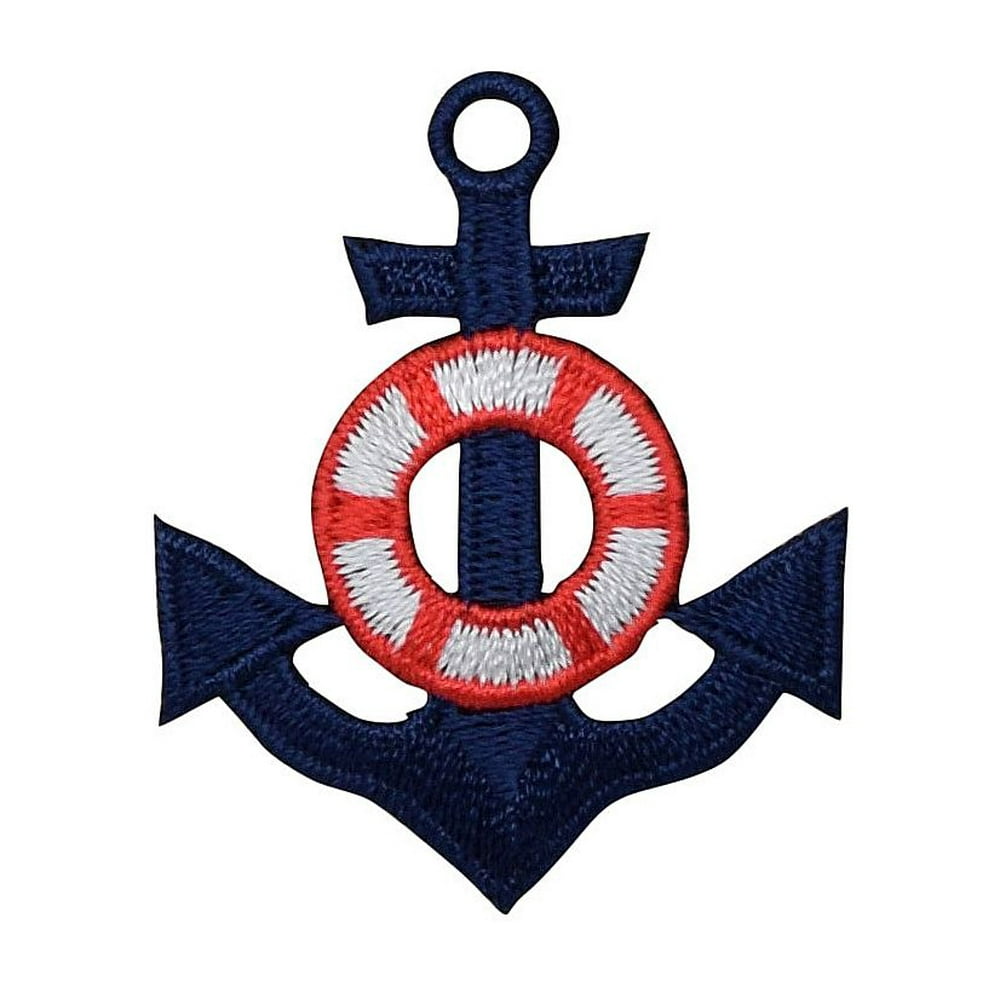 Nautical Navy Blue Anchor Red White Life Preserver Iron On 