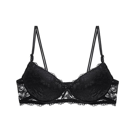 Elvqul Womens Bras Plus Size Solid Color Lace Support Push-Up Nylon Underwear Underwire Black Bras