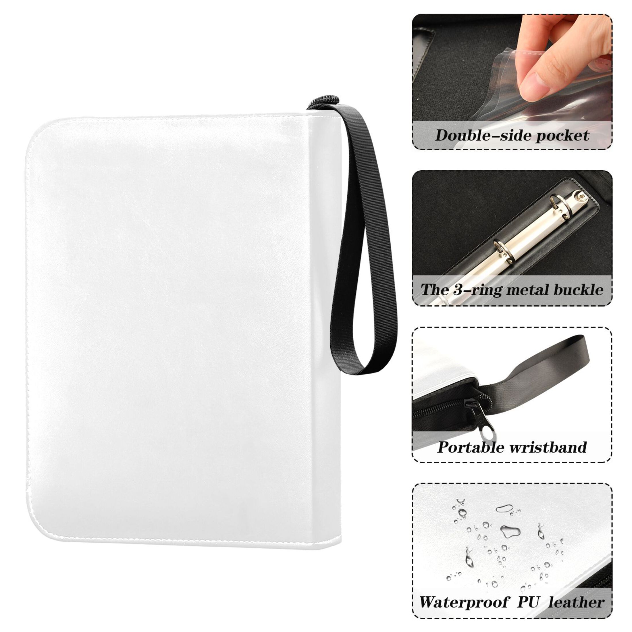 Trading Card Binder Album 400 Pockets 50 Removable 4-Pocket Pages Waterproof White