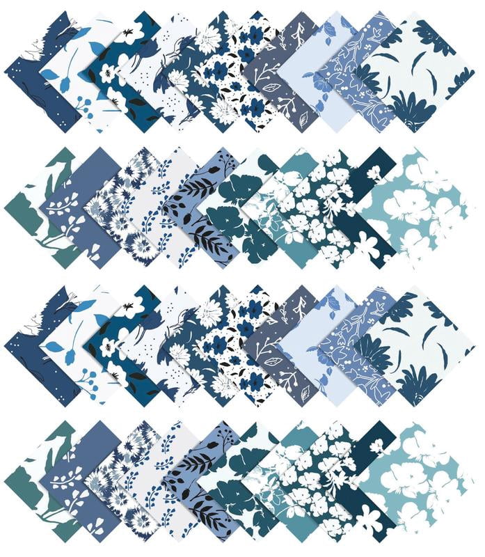 Soimoi 40Pcs Floral Artistic Print Precut Fabrics Strips Roll Up 1.5x42inches Cotton Jelly Rolls For Quilting - Blue