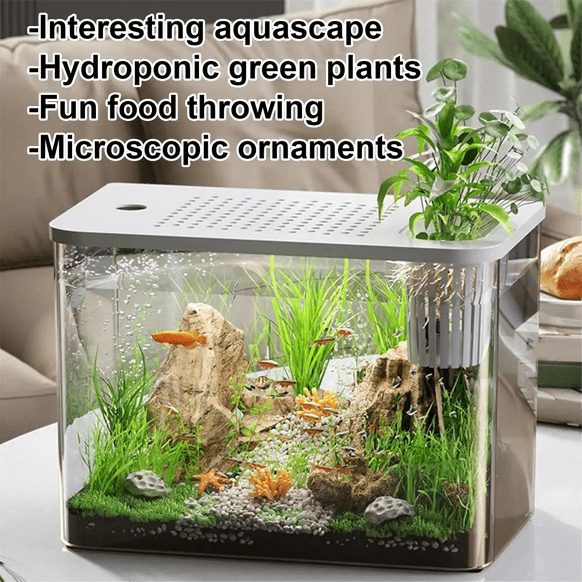 Fish Tank Aquarium Transparent Desktop Tank Turtle Aquarium Small Aquariums Decorative Fish Container for Fish White
