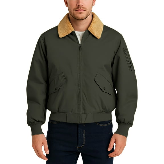 Timoontee Men's Vintage Motorcycle Jacket Sherpa Lined Jacket Coat Warm Thickened Coat Casual Comfy Lapel Jacket Solid Full Zip Outerwear Winter Coats Army Green M