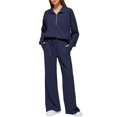 thumbnail image 2 of SWSMCLT Women's Billowy 2 Piece Outfit Shirt With Pants Set Comfy Half Zip Fall Chic Jogger Band Collar Long Sleeve Activewear Set Navy Medium, 2 of 5