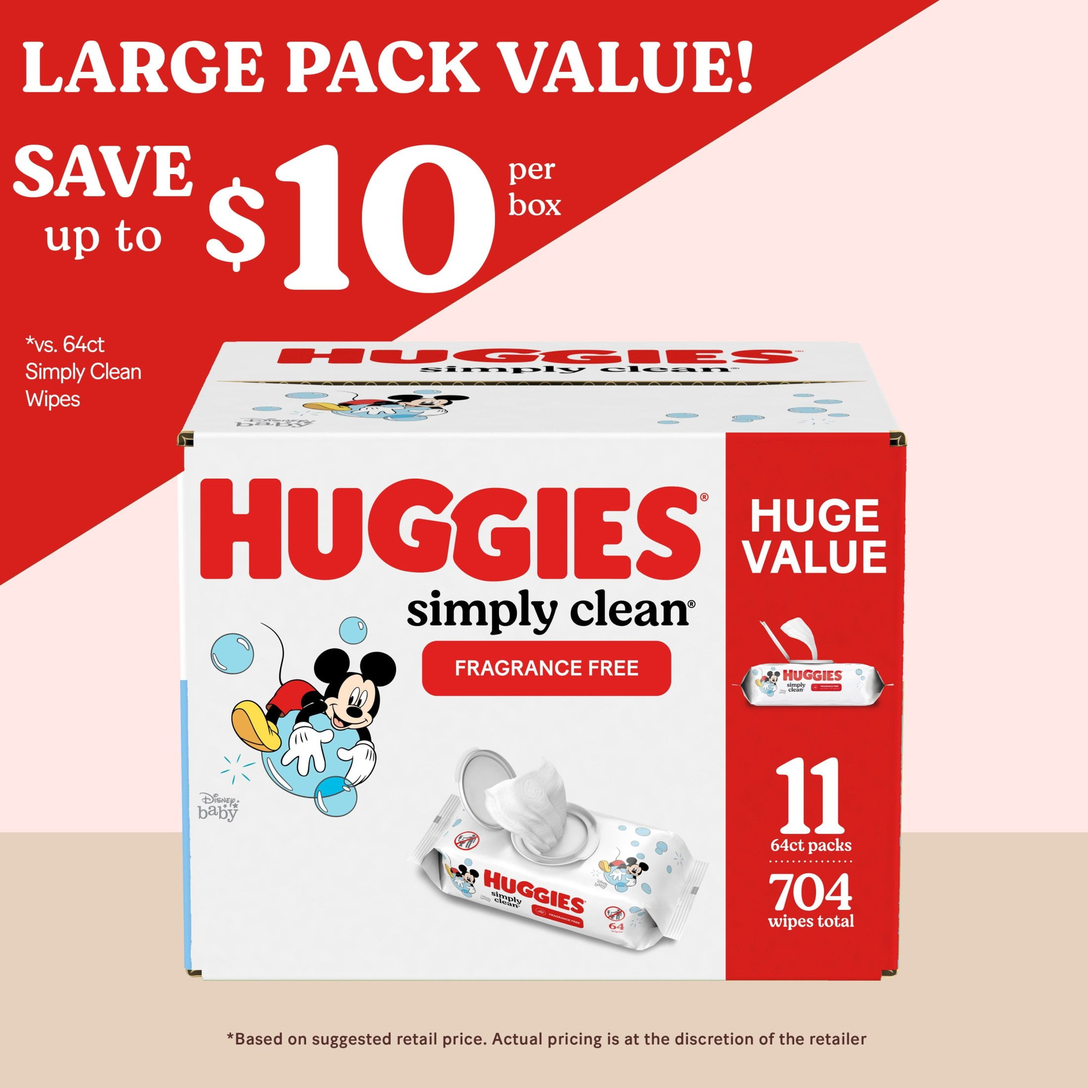 Huggies Simply Clean Unscented Baby Wipes, 11 Flip-Top Packs, 704 Total Count (Select for More)