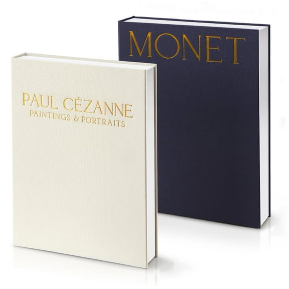 Decorative Faux Book Storage Box Set of 2 - Linen Fabric Coffee Table Bookshelf Decor, Dark Blue & Beige Keepsake Photo Organizers (21cm x 29cm x 6cm, 600g)