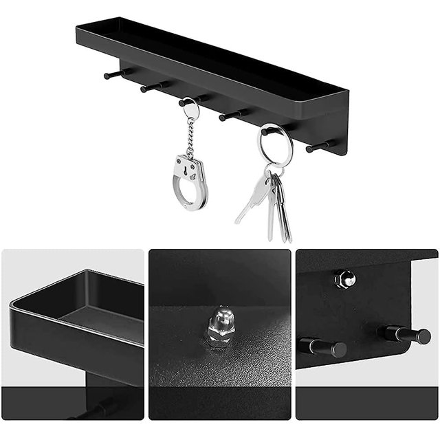 Soporte para llaves CARBONLIKE, estante para llaves negro, organizador de llaves, riel de gancho con estante, organizador de pared ZefeiWu 1327534175929