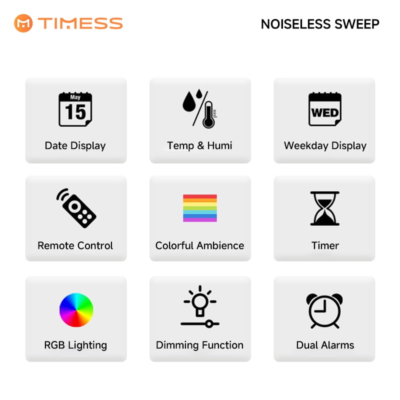 TIMESS Wall Clocks 10 in Digital Modern Wall Clock, RGB, Remote, Auto Dimming, Date, Day, Temperature, Humidity