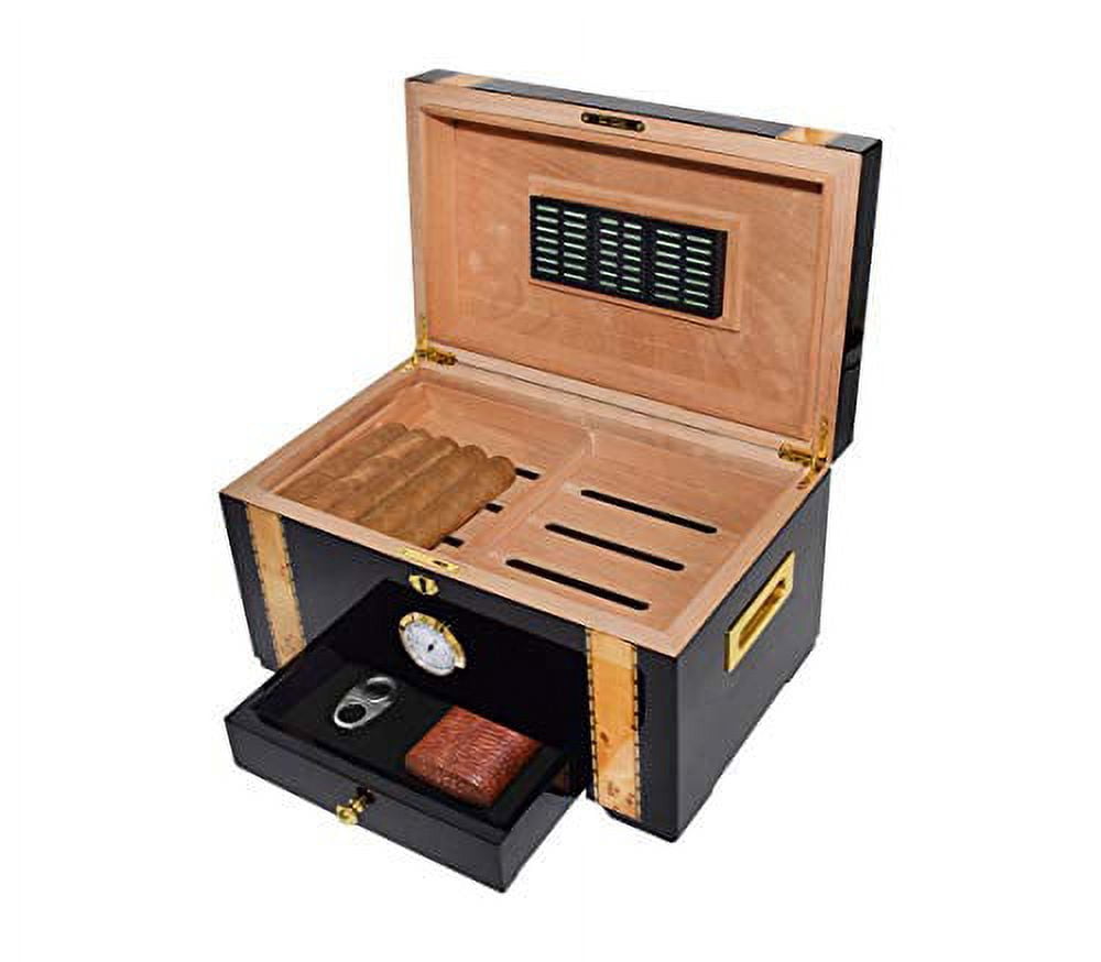 69Bourbons Cigars Humidor- Humidor Cigar Box for 150 Cigars- Cigar Box Gift for Smokers - Travel Humidor in Spanish Cedar Wood Interior, Accessory Drawer and Exterior Hygrometer for Cigar Humidor