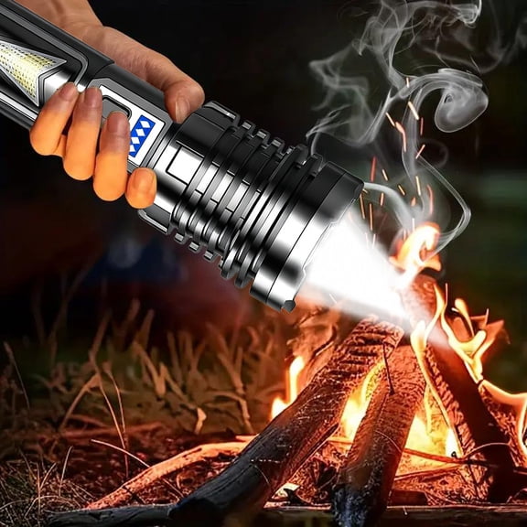 Super Bright LED Tactical Flashlight with COB Side Light, USB Rechargeable Torch for Outdoor Camping Fishing Hunting