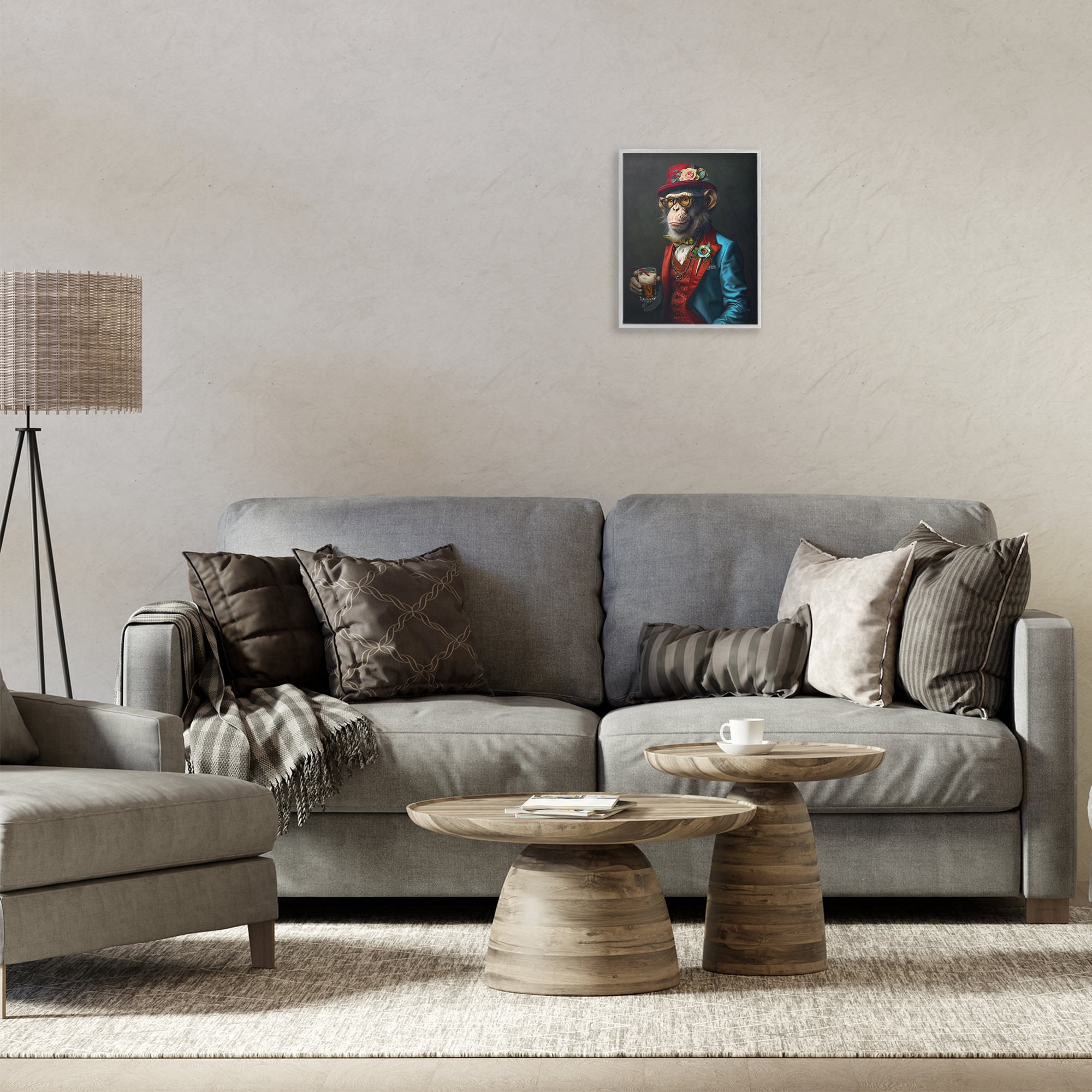 Stupell Industries Monkey with Fancy Outfit Animals & Insects Painting Gray Framed Art Print Wall Art, 11 x 14