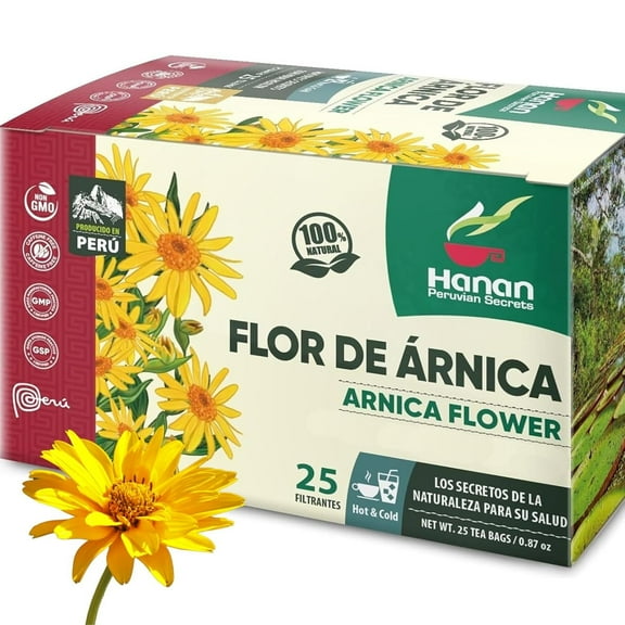 Peruvian Secrets Flor de Arnica 25 Herbal Teabags Arnica Tea Flowers Natural Dried Herb from Peru 25 Filtered Teabags by Hanan